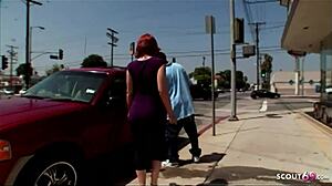 Scene#2 for video: street casting of a redhead nerd teen with big coc...